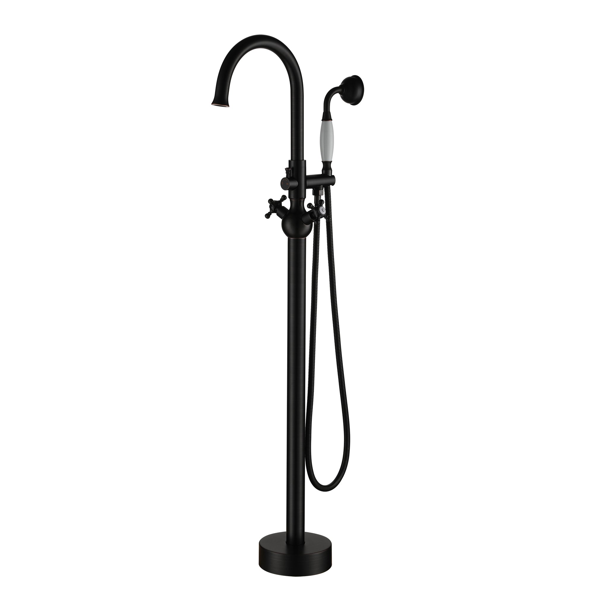Classic Floor Mount 3-Handle Freestanding Tub Faucet with Hand Shower and Water Supply Hoses in Oil Rubbed Bronze