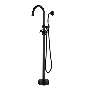 Classic Floor Mount 3-Handle Freestanding Tub Faucet with Hand Shower and Water Supply Hoses in Oil Rubbed Bronze