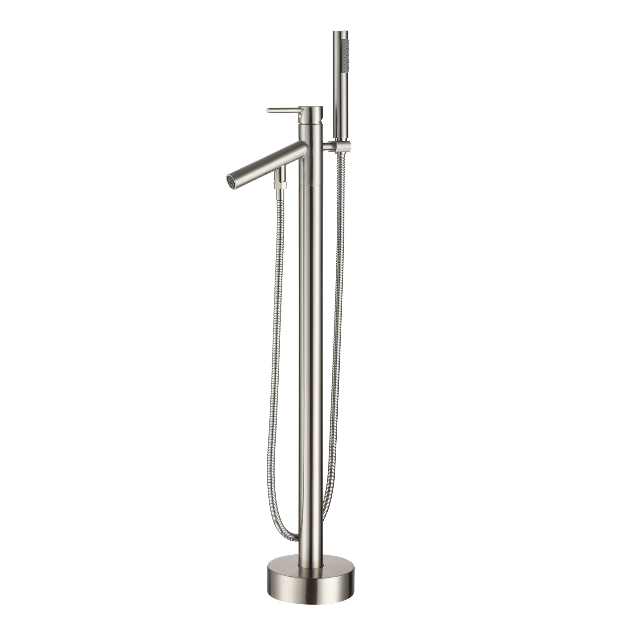 Single Handle Floor Mount Freestanding Tub Faucet Tub Filler Faucet with Hand Shower in Brushed Nickel