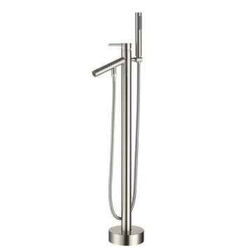 Single Handle Floor Mount Freestanding Tub Faucet Tub Filler Faucet with Hand Shower in Brushed Nickel