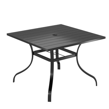 36 Inches Outdoor Metal Dining Table with Umbrella Hole Square Patio Bistro Table, Black