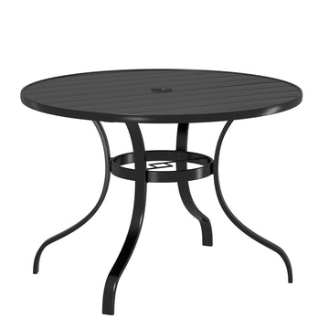 40 Inches Outdoor Metal Dining Table with Umbrella Hole Round Patio Bistro Table, Black