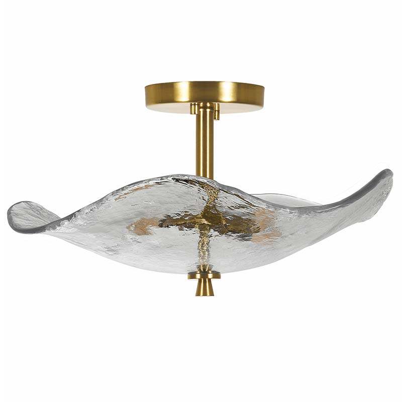 16.5 Inch Gold Semi Flush Mount Ceiling Light with Cracked Glass Shade Modern 2 Light Ceiling Fixture for Bedroom Bathroom Hallway Kitchen Dining Room