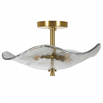 16.5 Inch Gold Semi Flush Mount Ceiling Light with Cracked Glass Shade Modern 2 Light Ceiling Fixture for Bedroom Bathroom Hallway Kitchen Dining Room