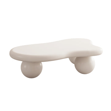 40 Inch Cloud Shaped Coffee Table with Ball Legs Cream White MDF Living Room
