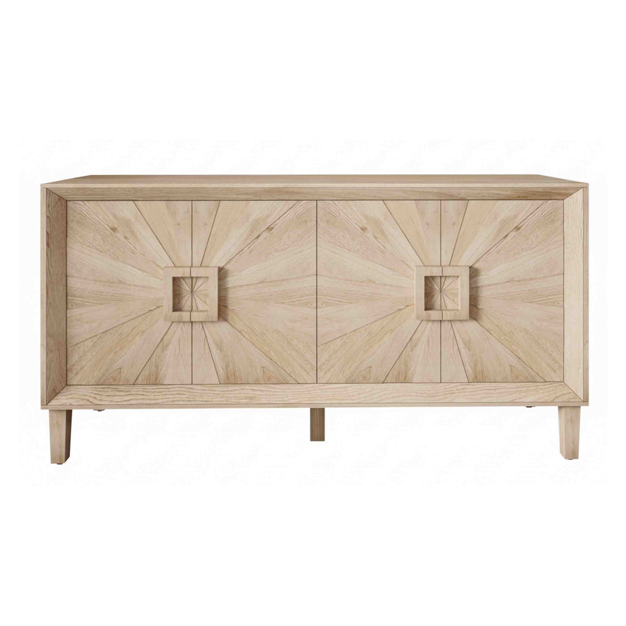 60 Inch Rustic Farmhouse Credenza with Symmetrical Sunburst Doors Adjustable Shelves Heavy Duty Wood TV Stand for Living Room Kitchen Antique Natural