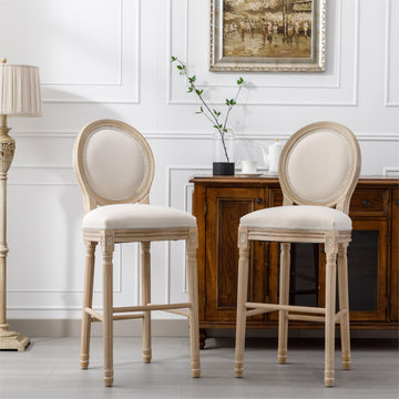 46.46 in.H Beige and Natural French Country Wooden Bar Stools With Upholstered Seating Set of 2