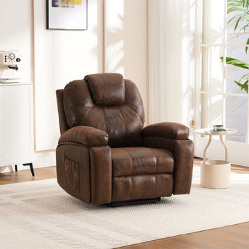 Brown Faux Leather Power Lift Recliner Chair with Massage and Overstuffed Wide Recliners for Elderly