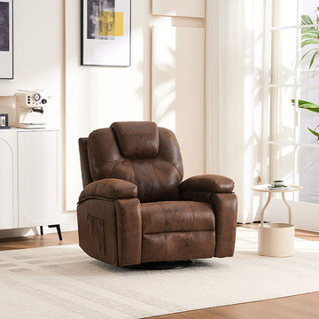 Brown Faux Leather Recliner Chair with Hidden Cup Holder