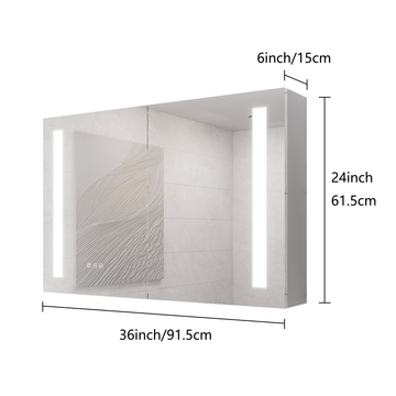 Bathroom Medicine Cabinet with LED Mirror Lights 36x24 Inch Double Door with Defogger Surface Mount