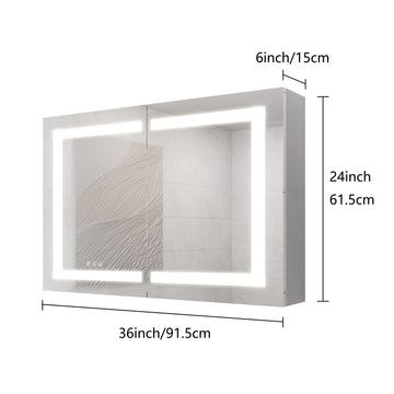 Bathroom Medicine Cabinet with LED Mirror Lights 36x24 Inch Double Door Wall Mount with Defogger