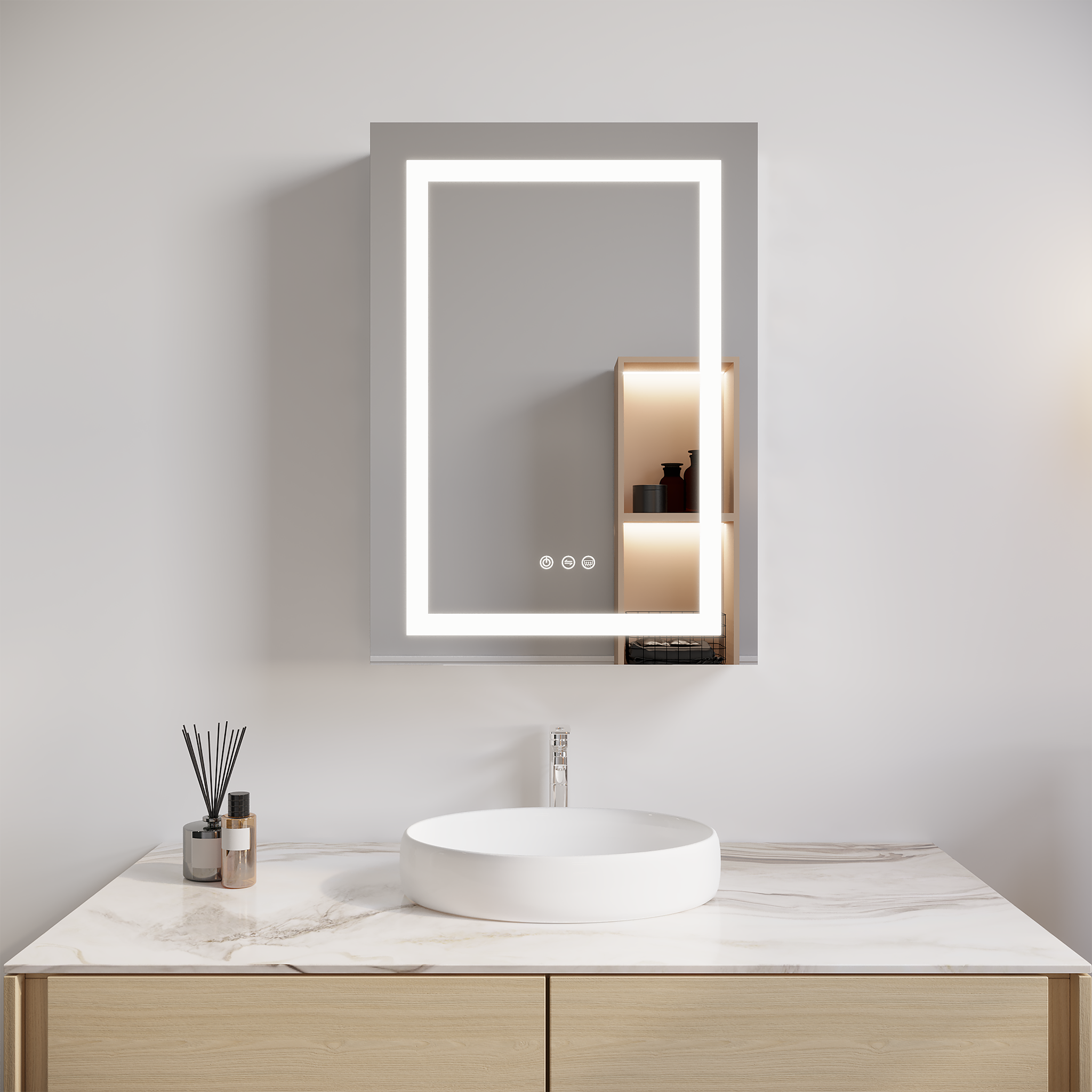 26x20 Inch Bathroom Medicine Cabinet with LED Mirror Single Door Left Open Anti Fog Waterproof