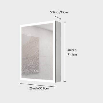 Bathroom Medicine Cabinet with LED Mirror Lights 28x20 Inch with Defogger Dimmer Clock Temp Display