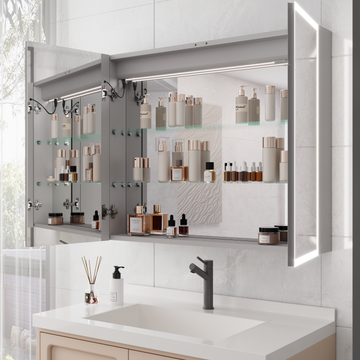 Bathroom Medicine Cabinet with LED Mirror Lights 36x30 Inch Double Door with Defogger USB Clock