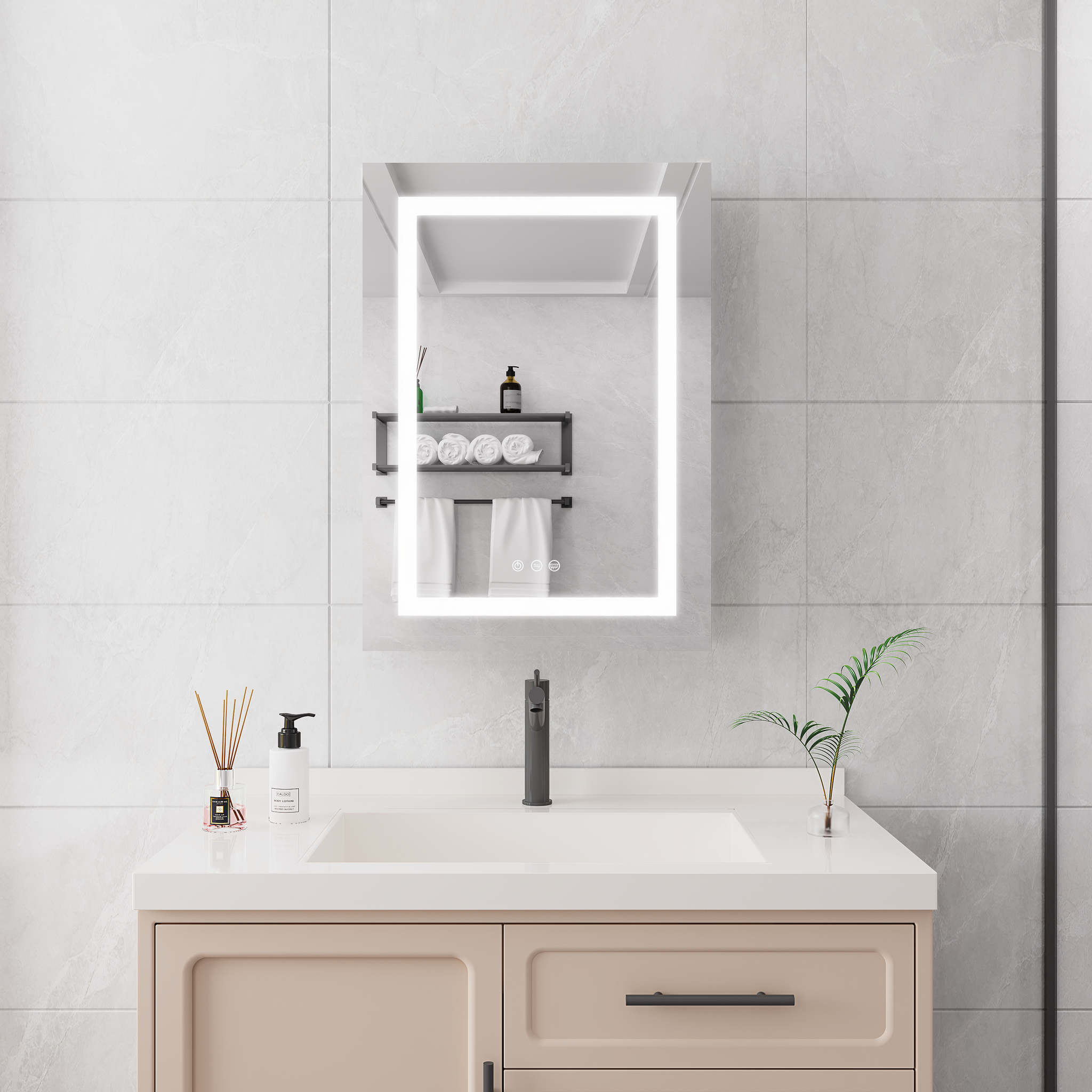 20x28 Inch Bathroom Medicine Cabinet with LED Mirror Single Door Wall Mounted Anti Fog Dimmable