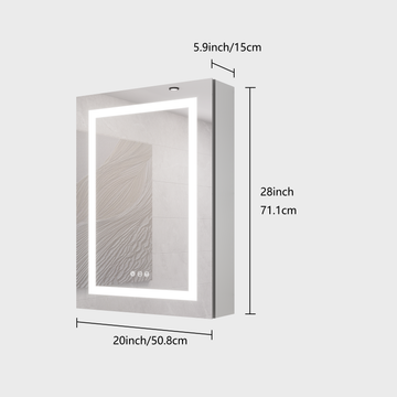 20x28 Inch Bathroom Medicine Cabinet with LED Mirror Single Door Wall Mounted Anti Fog Dimmable