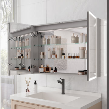 Bathroom Medicine Cabinet with LED Mirror Lights 36x24 Inch Double Door with Defogger