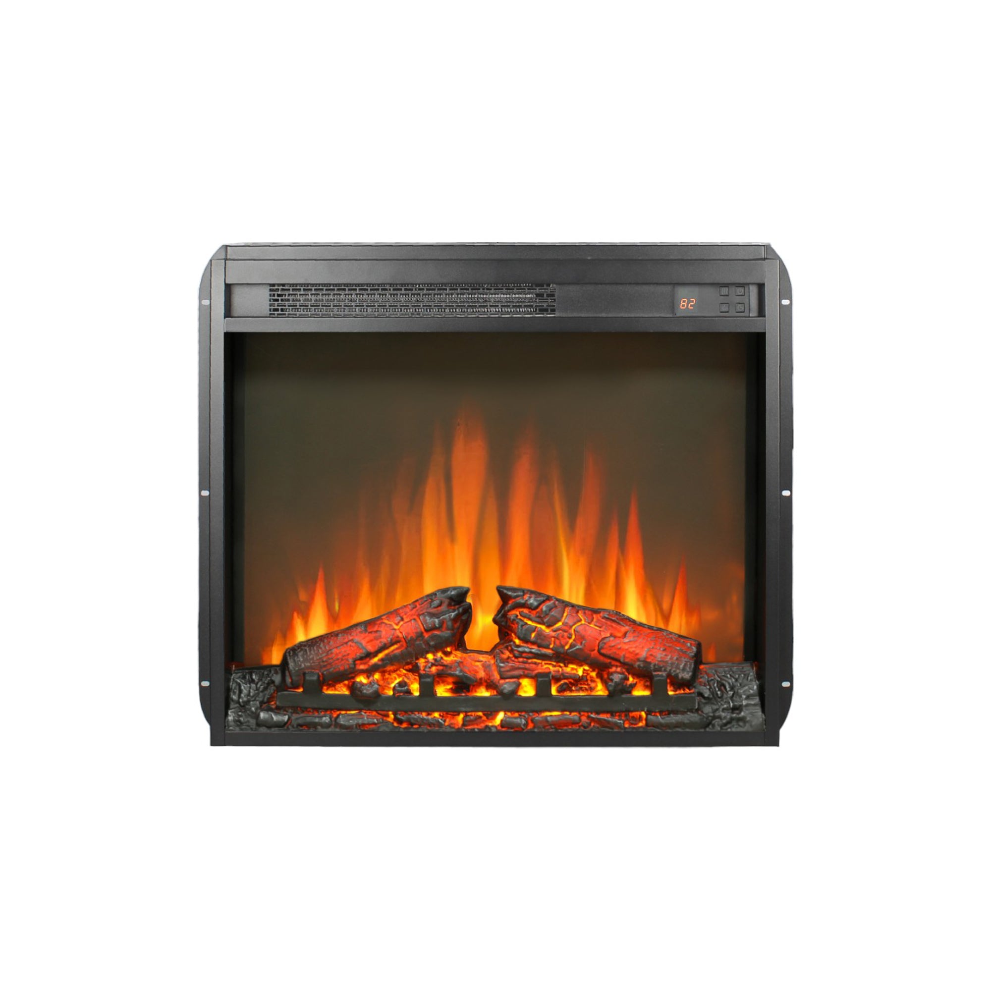 23 inch electric fireplace insert, ultra thin heater with log set & realistic flame, remote control with timer, overheating protection