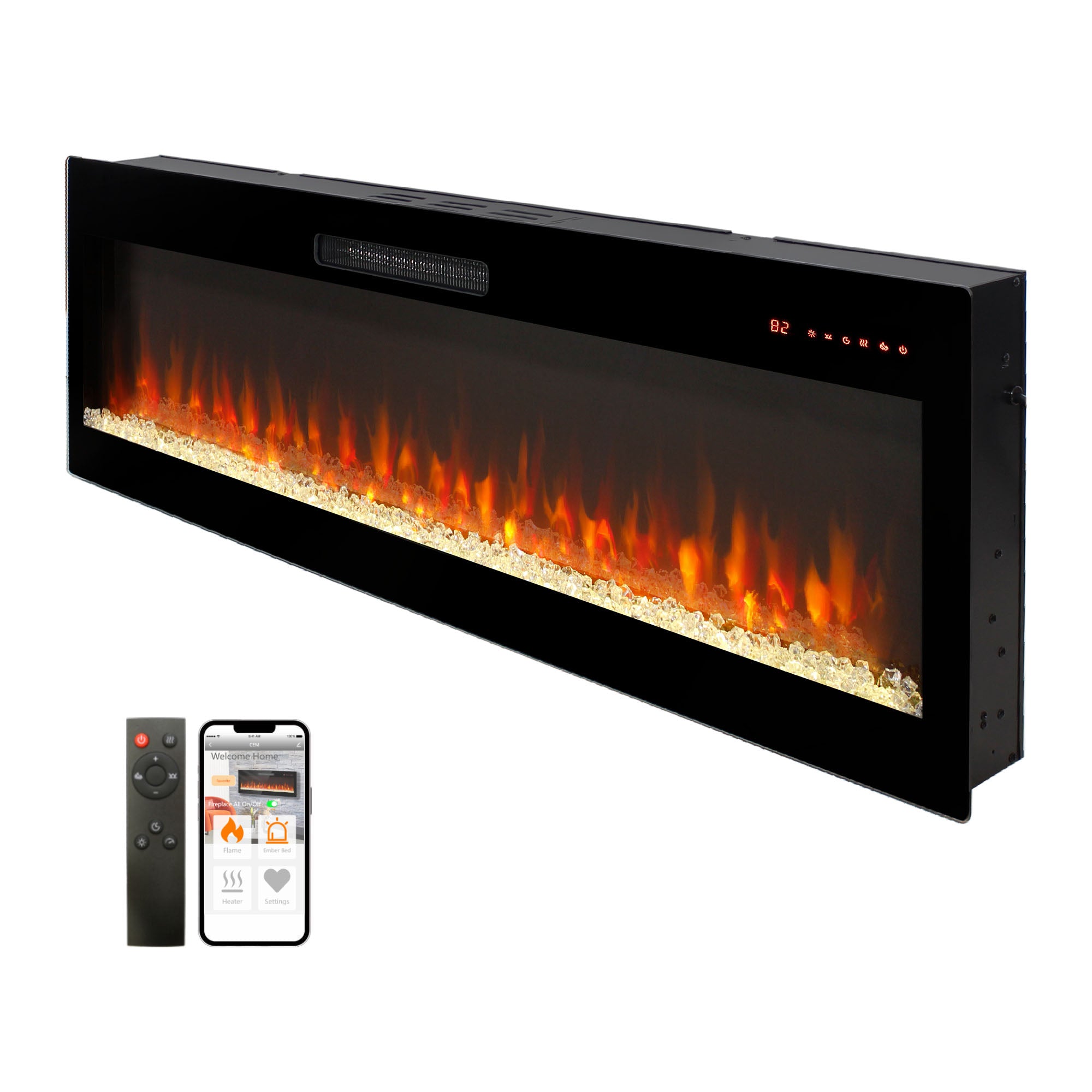 Smart 50" WiFi-Enabled Electric Fireplace Heater, Recessed in-Wall and Wall-Mounted