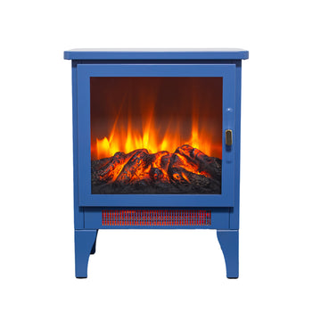 17 inch Freestanding Electric Fireplace Stove heater with 3D Flame effect,Classic Blue