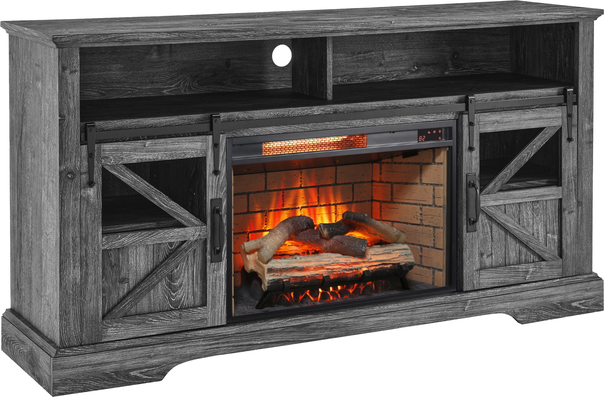 60 Inch Electric Fireplace Entertainment Center With Door Sensor-Dark Rustic Oak