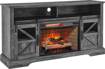 60 Inch Electric Fireplace Entertainment Center With Door Sensor-Dark Rustic Oak