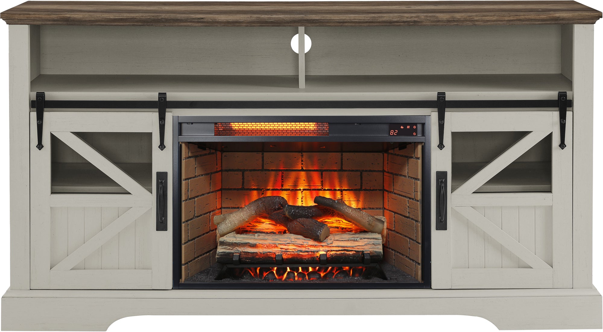 60 Inch Electric Fireplace  Entertainment Center With Door Sensor-Jasmine white color