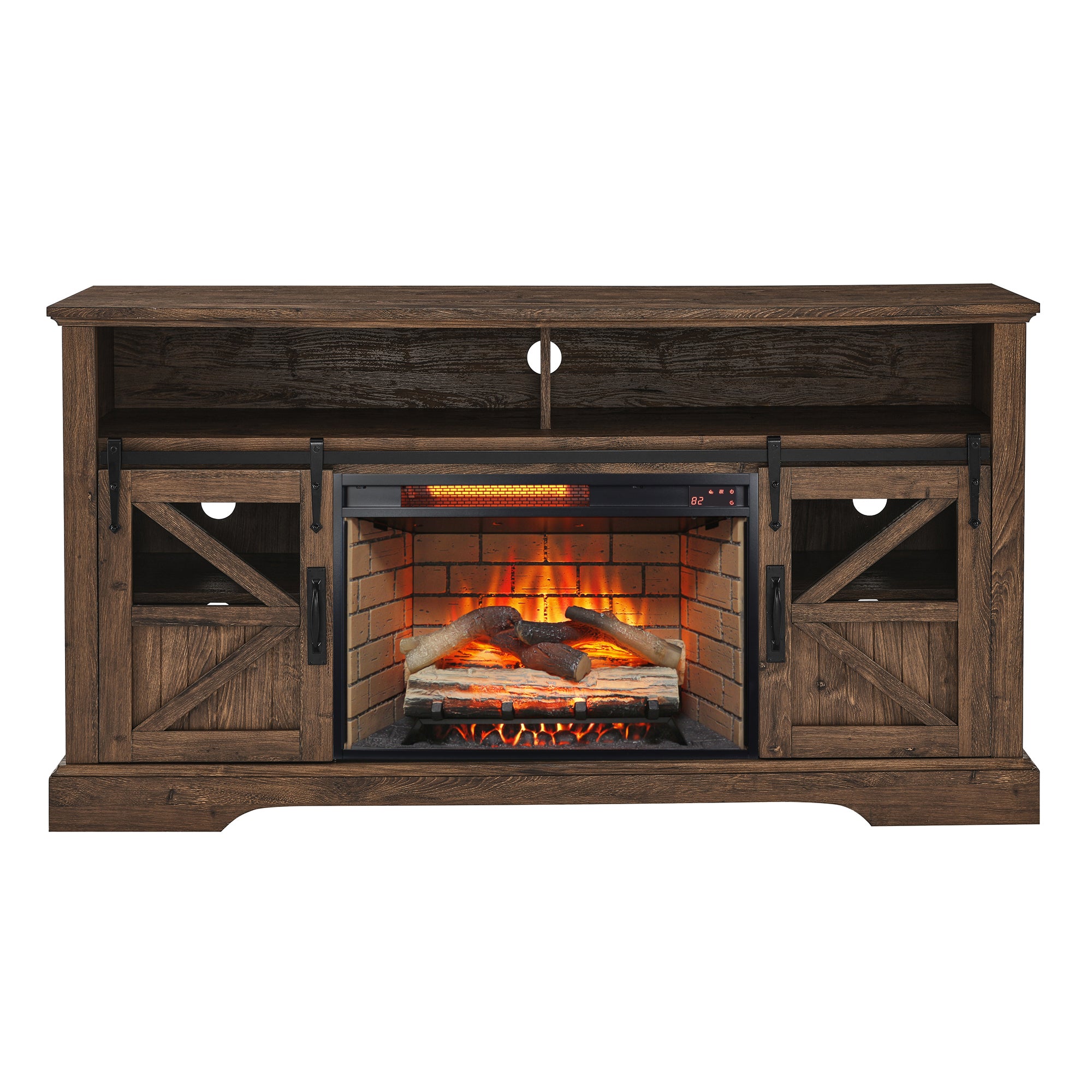 60 Inch Electric Fireplace  Entertainment Center With Door Sensor-Reclaimed Barnwood Color