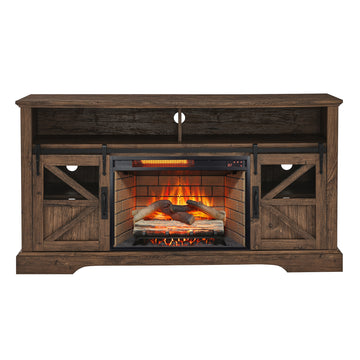 60 Inch Electric Fireplace  Entertainment Center With Door Sensor-Reclaimed Barnwood Color