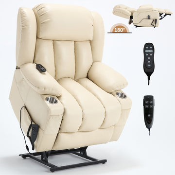 Power Lift Recliner Chair Heavy Duty Motion Mechanism with 8-Point Vibration Massage and Lumbar Heating Stainless steel Cup Holders