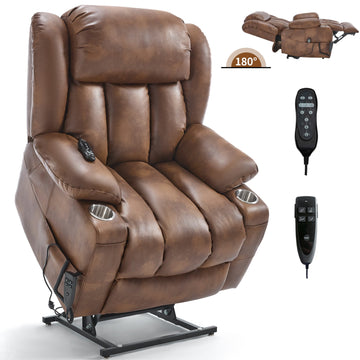 Power Lift Recliner Chair Heavy Duty Motion Mechanism with 8-Point Vibration Massage and Lumbar Heating Stainless steel Cup Holders