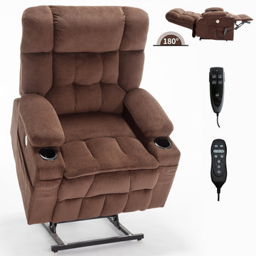 Dual Motor Infinite Position Up to 350 LBS Chenille Power Lift Recliner Chair with 8-Point Vibration Massage and Lumbar Heating, Dual Cup Holders