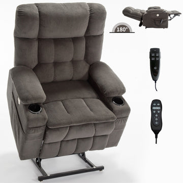 Dual Motor Infinite Position Up to 350 LBS Chenille Power Lift Recliner Chair with 8-Point Vibration Massage and Lumbar Heating, Dual Cup Holders
