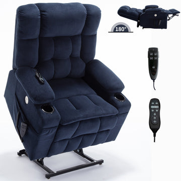 Dual Motor Infinite Position Up to 350 LBS Chenille Power Lift Recliner Chair with 8-Point Vibration Massage and Lumbar Heating, Dual Cup Holders