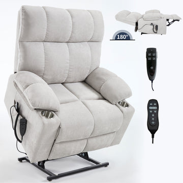 Dual Motor Infinite Position Up to 350 LBS Chenille Power Lift Recliner Chair with Dual Cup Holders