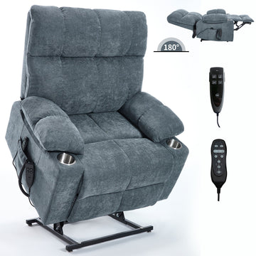 Dual Motor Infinite Position Up to 350 LBS Chenille Power Lift Recliner Chair with Dual Cup Holders