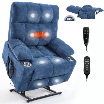 Dual Motor Infinite Position Up to 350 LBS Chenille Power Lift Recliner Chair with Dual Cup Holders