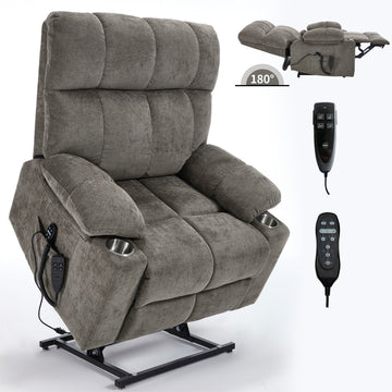 Dual Motor Infinite Position Up to 350 LBS Chenille Power Lift Recliner Chair with Dual Cup Holders