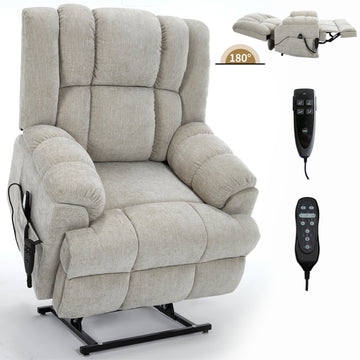 Dual Motor Heat Massage Infinite Position Up to 350 LBS Electric Power Lift Recliners with Power-Remote