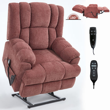 Dual Motor Heat Massage Infinite Position Up to 350 LBS Electric Power Lift Recliners with Power-Remote