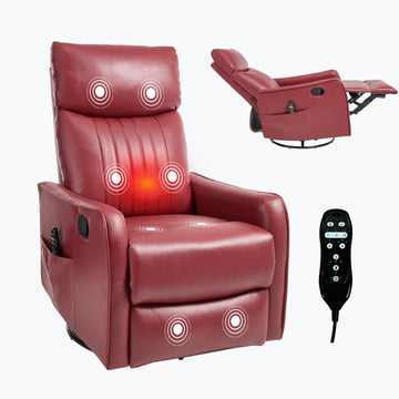 Red Faux Leather Heat Massage Manual Recliner Chair with Rocker and Swivel in Fabric for Living Room