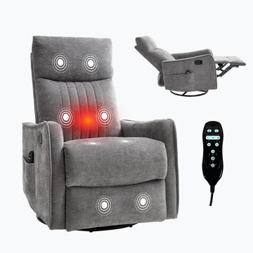 Dark Gray Heat Massage Manual Recliner Chair with Rocker and Swivel in Fabric for Living Room
