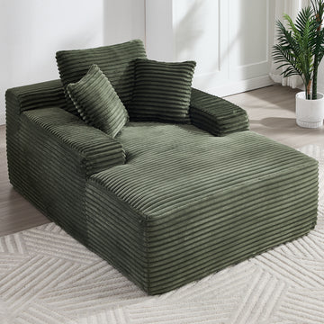 67 in. Chaise Lounge Chair 9.9 in. Wide Armrest Indoor Corduroy Oversized Sleeper Sofa for Living Room Deep Seat Lounge and Three Soft Pillows Convertible Boneless Sofa Bed, Green, No Assembly Required