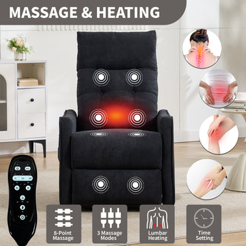 Black Chenille Single Motor Power Lift Recliner Chair with Massage and Heat for Elderly, Heavy Duty Motion Mechanism and One USB for Charging, Max Reclining Angle 155 Degrees