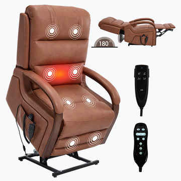 Power Orange Leatheraire Lift Recliner Chair Dual Motor Infinite Position Up to 350 LBS with Solid Wood Armrests and Heat Massage