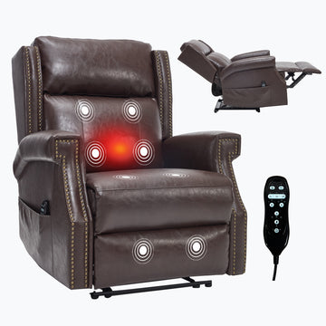 Blue Manual Recliner Chair in Faux Leather for Living Room with Heavy Duty Motion Mechanism 8 vibrating nodes and 3 massage modes