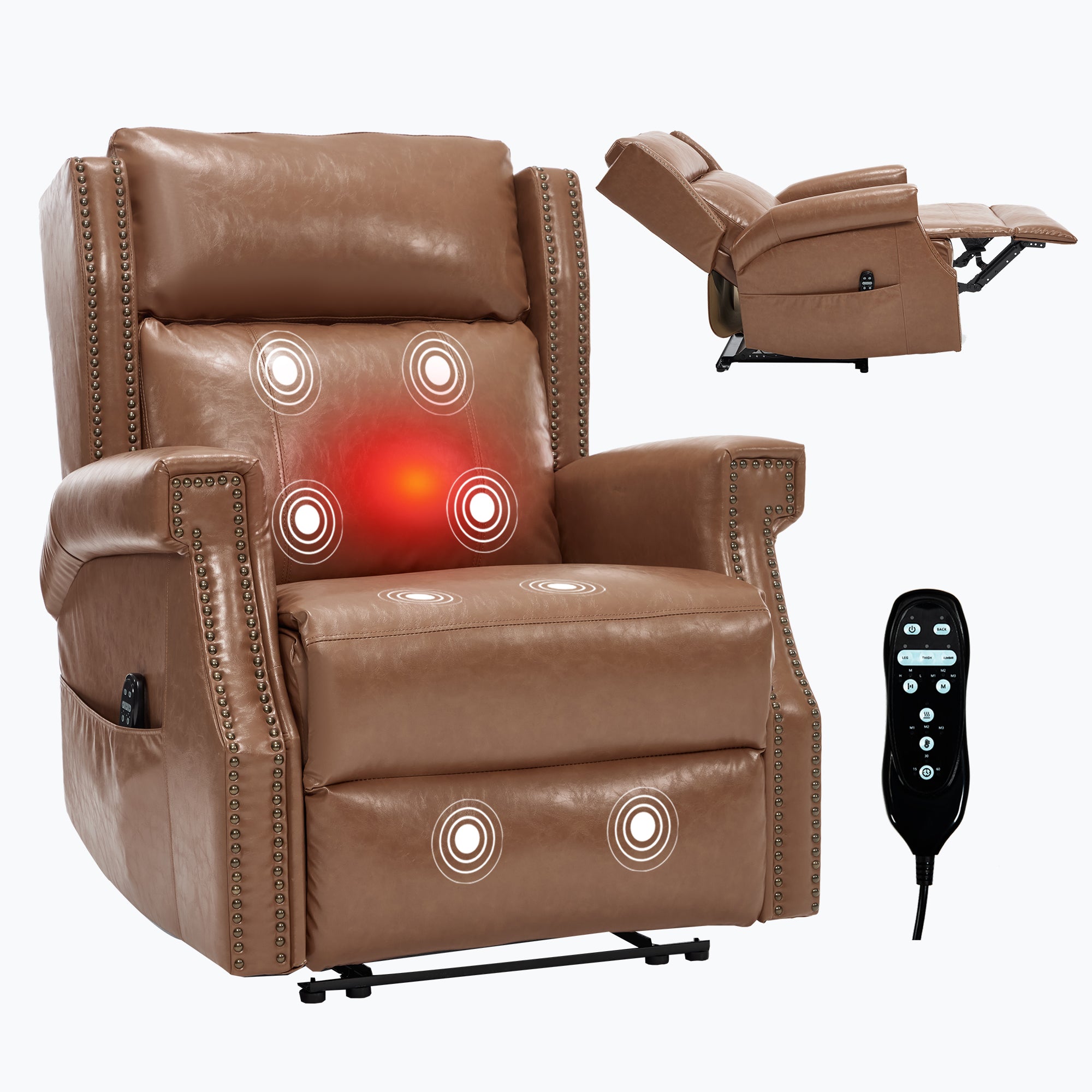 Beige Manual Recliner Chair in Faux Leather for Living Room with Heavy Duty Motion Mechanism 8 vibrating nodes and 3 massage modes