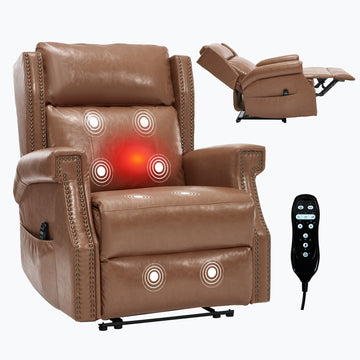 Beige Manual Recliner Chair in Faux Leather for Living Room with Heavy Duty Motion Mechanism 8 vibrating nodes and 3 massage modes