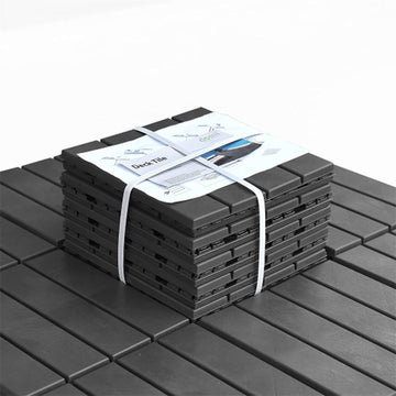 12 in. x 12 in. Square Composite Decking Tiles 4 Slat Plastic Outdoor Flooring Tile All Weather Dark Grey 44-Piece