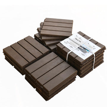 12 in. x 12 in. Square Composite Decking Tiles 4 Slat Plastic Outdoor Flooring Tile All Weather Dark Brown 44-Piece